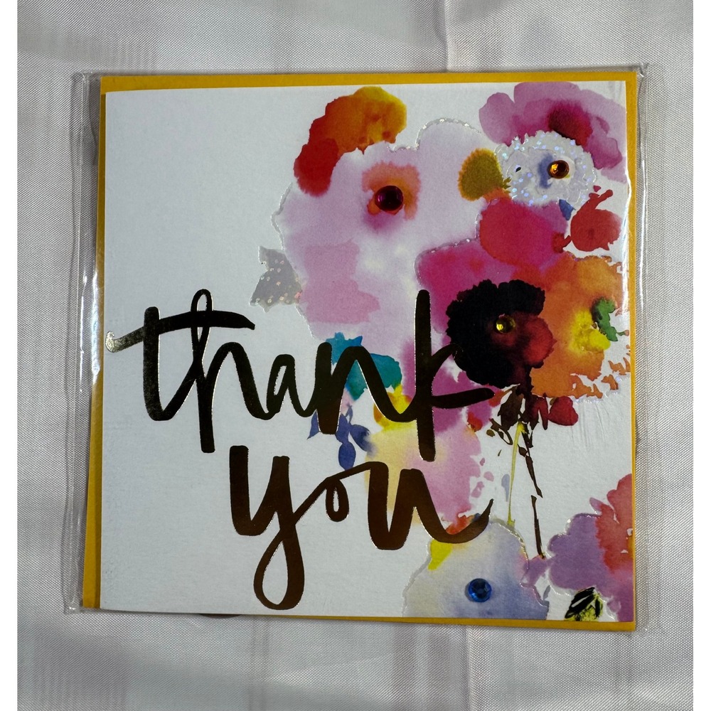 Papyrus Watercolor Floral Thank You Card Gems Gold Foil Helen Dealtry 07071564